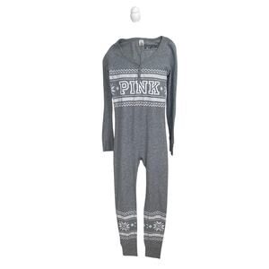 PINK Waffle Knit Onesie Romper Snap Open & Close Crotch Sz M Gray Loungewear